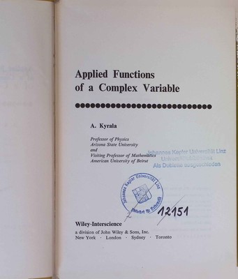 Applied Functions of a Complex Variable. Kyrala, A.:
