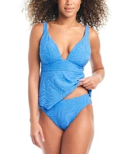 Bar III Women Textured 2 Piece Swim Set Size M Blue Tankini Top & Bikini Bottom