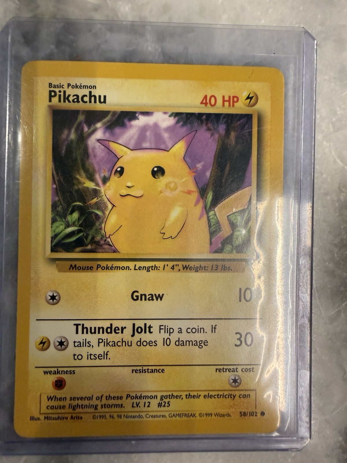 1999 Pokemon TCG Pikachu with Yellow Cheeks, 58/102 Base Set - Near Mint