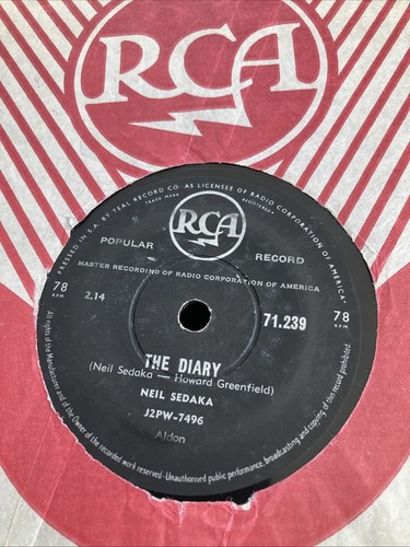 VERY RARE Neil Sedaka 78rpm The Diary/No Vacancy RCA 71.239 VG - Picture 2 of 14