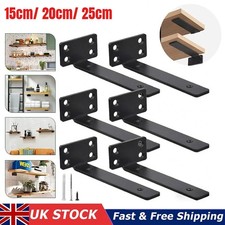 6x Heavy Duty Black Cast Iron Shelf Brackets, Floating Shelf Supports 15/20/25cm