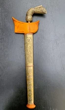 LARGE KRISS/KERIS KNIFE, BRASS SHEATH, BRONZE HANDLE, WAVY BLADE