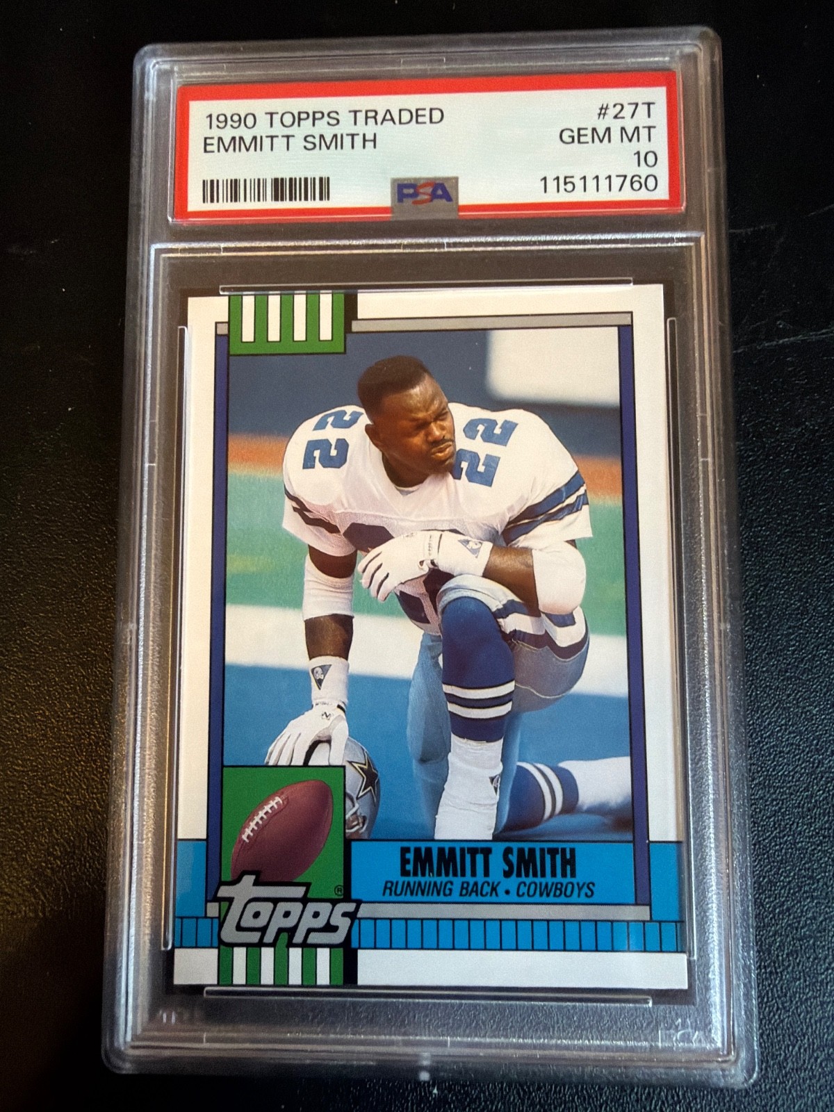 Emmitt Smith Cowboys HOF 1990 Topps Traded #27T Rookie Card Rc PSA 10 Gem Mint