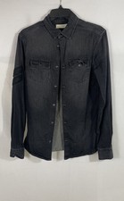 AllSaints Men's Black Denim Long Sleeve Snap Front Workwear Shirt Sz XS