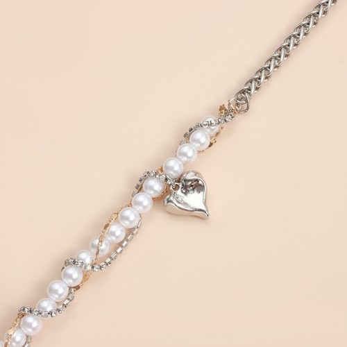 Unique Sweet Edgy Pearls Heart Necklace Adjustable Chain Trendy Jewelry Gift - Picture 6 of 8