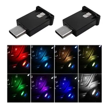 Yourkar 2-Pack USB-C RGB LED Ambient Light 8-Color Adjustable Mini Lamp Car/Home