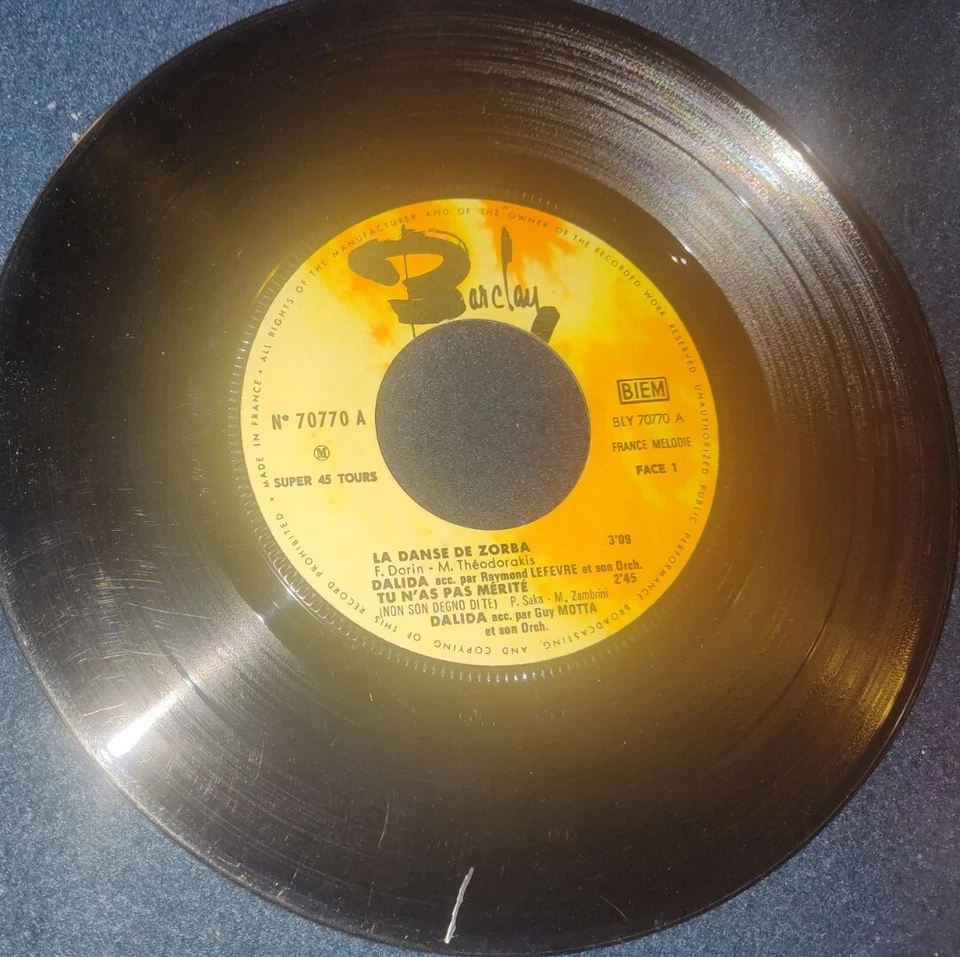 VINYL EP 7" 45 DALIDA   ---LA DANSE DE ZORBA BARCLAY  - Image 3 of 4