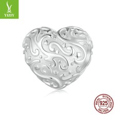 Fashion Elegant Women 925 Sterling Silver Heart Pattern Bead Charm Fit Bracelets