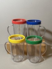 Magic Bullet Blender Cups W/ Handles And Color Lip Rings Lot Of 4