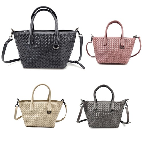 HZ-3069 Women's Vegan Leather Woven Small Top Zip Satchel Tote - Afbeelding 1 van 18