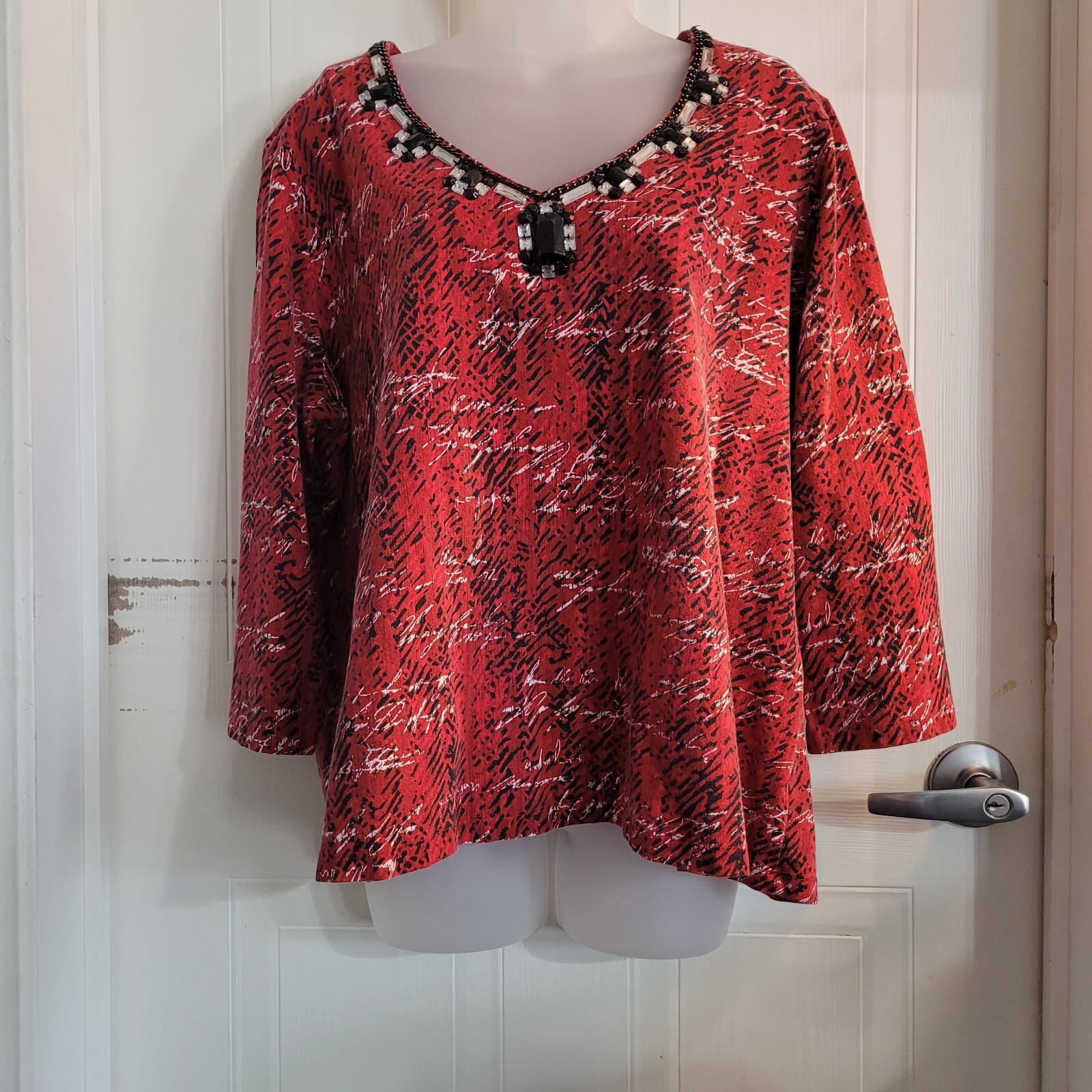 Womans Pullover Tunic Ruby Rd. Red Black and Whit… - image 1