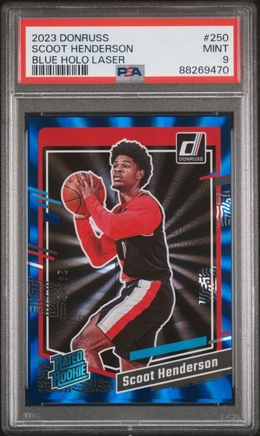 2023 Donruss Rated Rookie #250 Scoot Henderson Blue Holo Laser /49 PSA 9 MINT RC