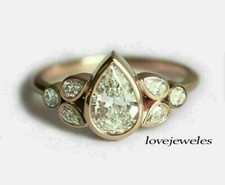 3CT Lab-Created Pear Shape Diamond Engagement Wedding Ring 14K Rose Gold Over