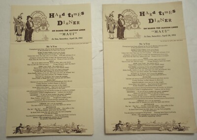 Pair of 1931 Matson Lines Menus/Postcards - Rare Great Depression Era