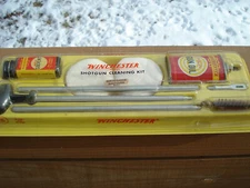 VINTAGE WINCHESTER GUN CLEANING KIT OIL SOLVENT CAN BOTTLE RODS  NICE CONDITION