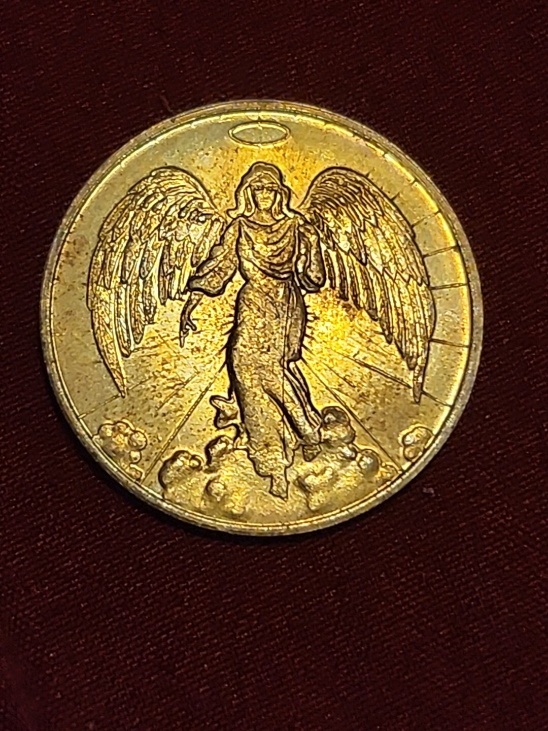 Vintage Gold Tone Guardian Angel Medal Double Sided Coin Religious ...