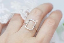 Rectangle Ring Sterling Silver Ring Simple Open Ring Geometric Ring For Woman H6