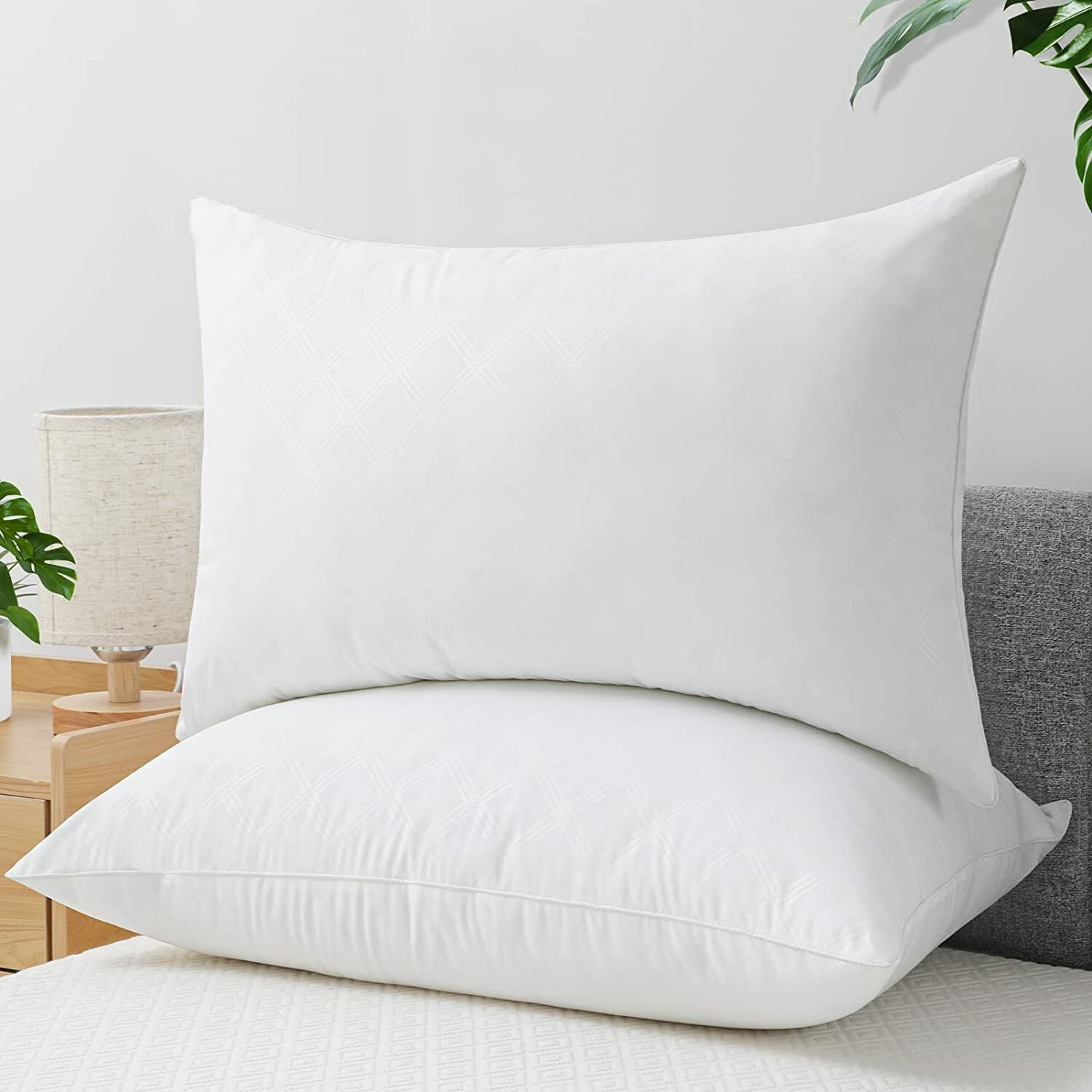 Pillows Soft Cotton Blend Bounce Back Medium Support Bed Pillows Sets 2