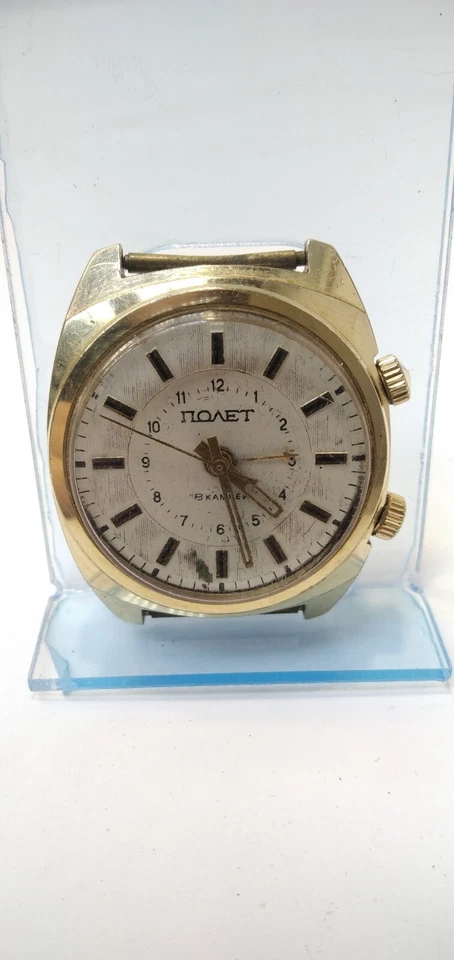 Reloj Pulsera Hombre Vintage Soviético POLET Chapado en Oro URSS 18 Piedras No Funciona Foto 3 de 4