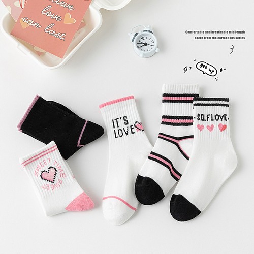 5 Pairs Kids Crew Socks Heart Pattern Soft Cotton Children Socks for Autumn - Picture 6 of 24