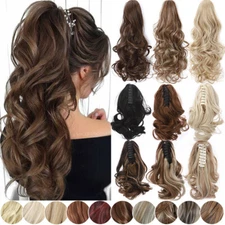 100% Thick Ponytail Hairpiece Claw Clip Long Wavy Curly Pony Tail Hair Extension