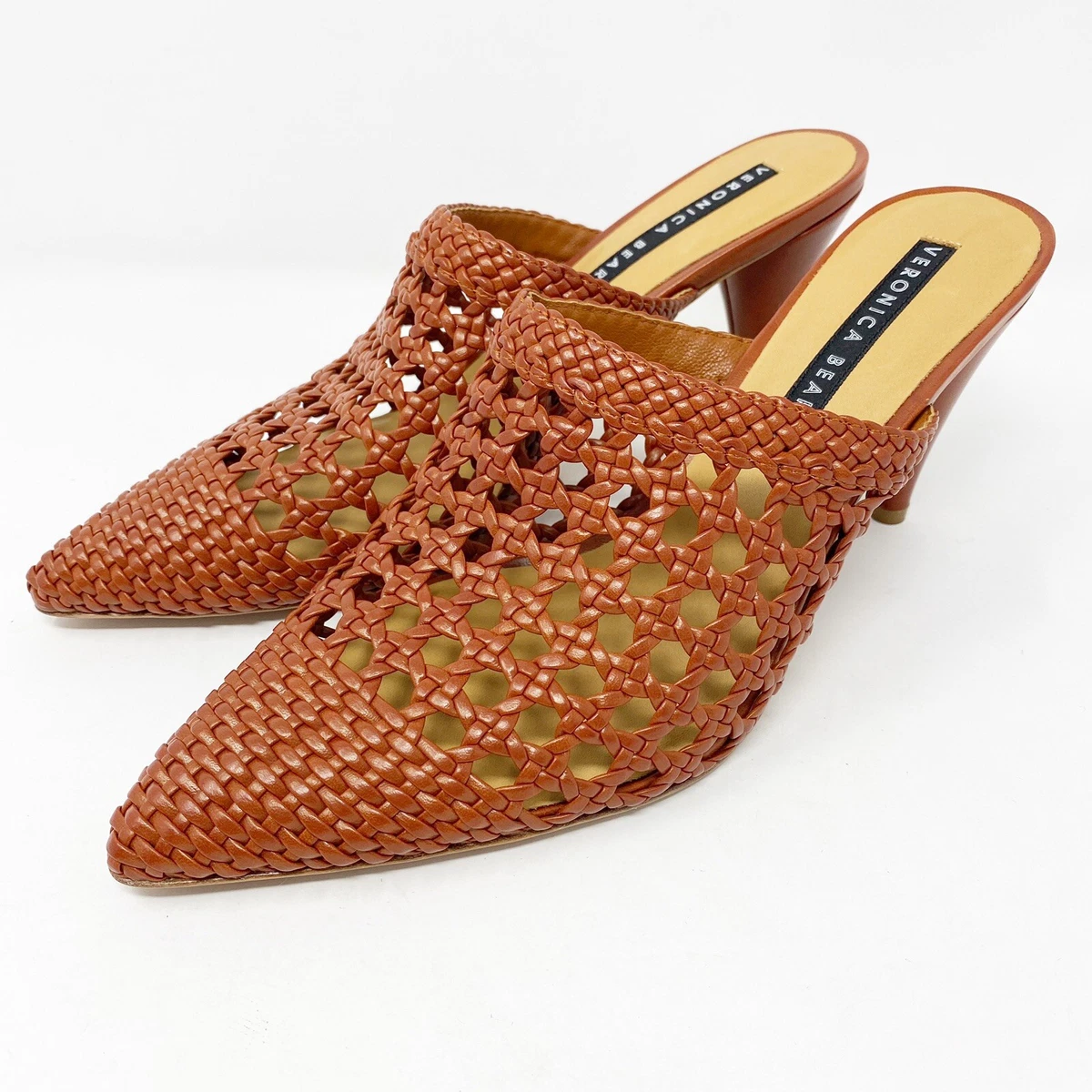 Basket shop weave mules