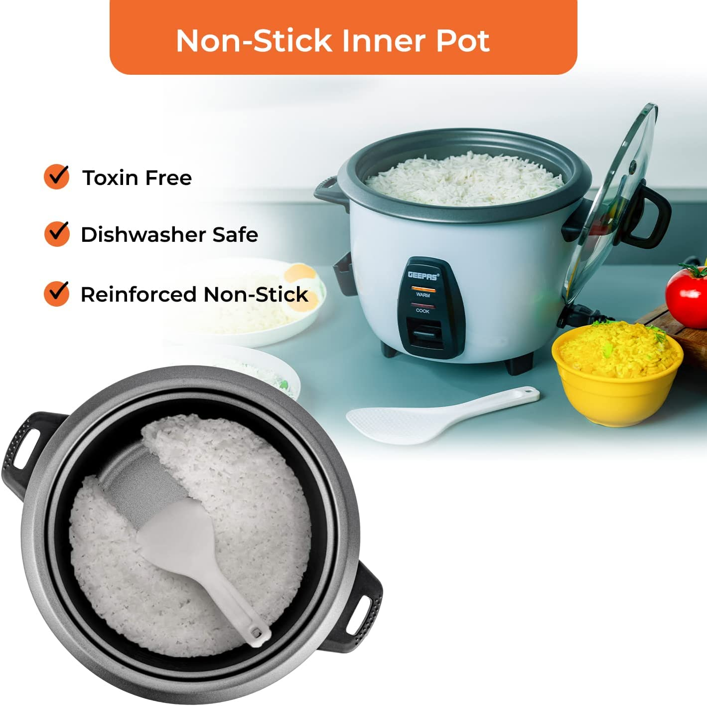 Geepas 350W Rice Cooker & Steamer with Keep Warm Function, 0.6L