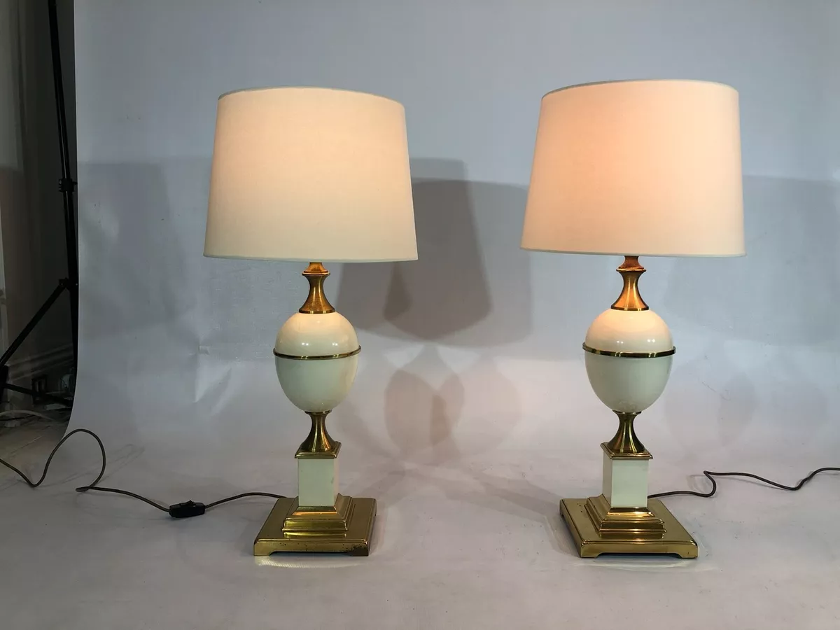 Near Pair of Vintage Enamel Egg Table Lamps 1970s Hollywood Regency Retro