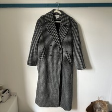 Na-kd Black White Dogtooth Print Collared Oversized Coat Size Uk Eu 34