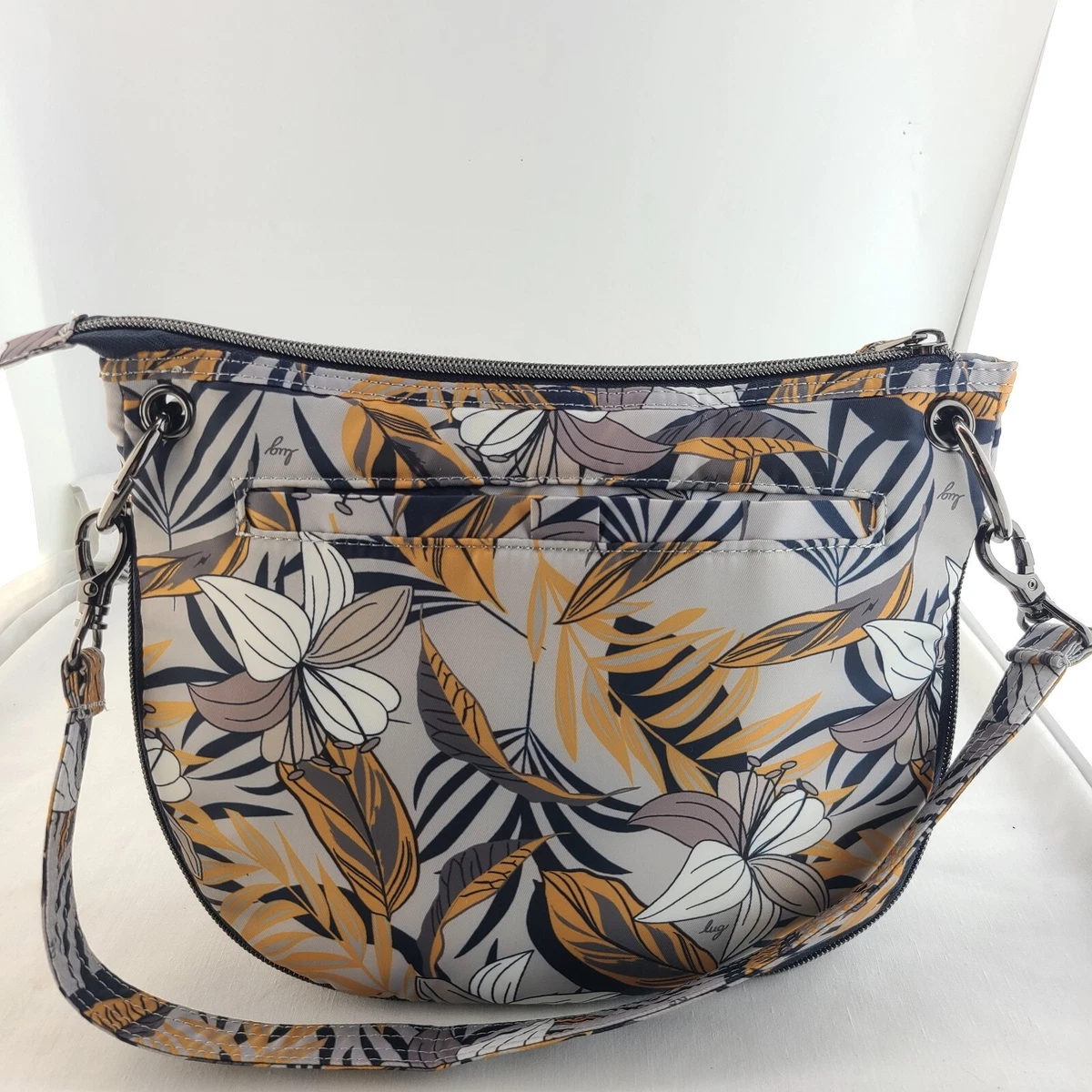 Lug Swivel Shoulder Bag Purse Lily Grey Floral RFID Blocking