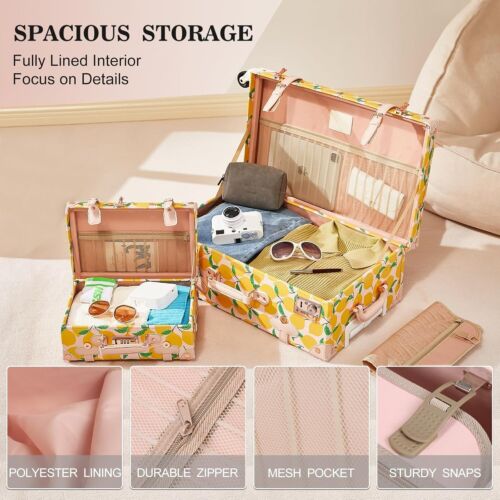 Spinner Wheels Vintage Luggage Set Handcraft Leather Suitcase TSA Lock for Women - Picture 30 of 40