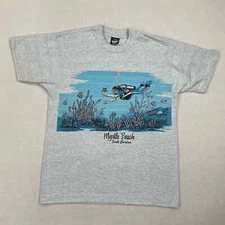 Vintage Myrtle Beach Shirt Size Large Grey Double Sided Ocean Scuba Fish USA 90s