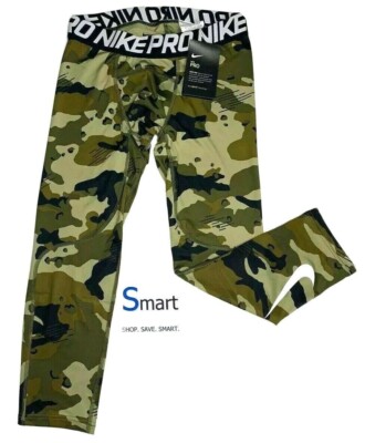 NWT SIZE SMALL MEN Nike PRO 3/4 Length TRAINING TIGHTS Olive Green Camo Black