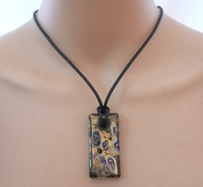 Anhänger Rechteck Millefiori Lampwork murano Art mehrfarbig gold schwarz  314c