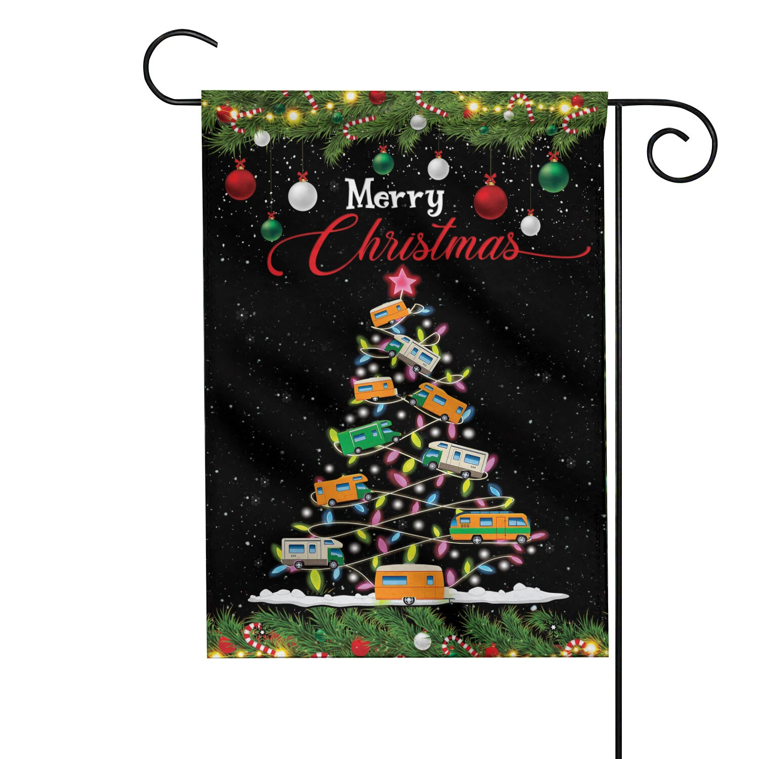 School Bus Christmas Tree lights Flag, School Bus  Merry Christmasflag