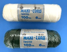 Lot Of 2~MAXI-CORD Twisted Polypropylene Line~Green & White~Macrame~6mm~100Yds.
