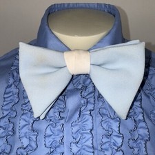 Vtg 60s 70s Bow Tie Clip On Mens Blue Floppy Big Polyester Prom Wedding Necktie