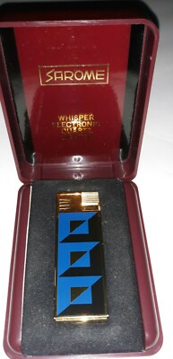  Vintage Lighter Sarome ART DECO BLUE ENAMEL decoration never Used in the box 