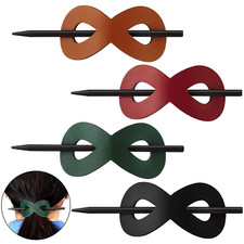 4 Pieces Leather Hair Barrette with Stick 8 Shape Ponytail Clip Leather Hair ...