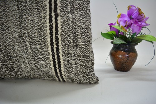 Traditional Gray Hand Knotted Kilim Pillow, 16x16in, Antique Gray Retro Pillow, - Picture 6 of 8