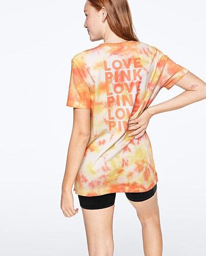 Victorias Secret LOVE PINK Orange Yellow Tie Dye Short Sleeve Shirt XL Extra Lrg | eBay