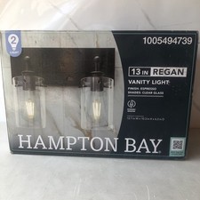 Hampton Bay Regan 12.75 in 2-Light Espresso Bronze Light Clear Glass Shade