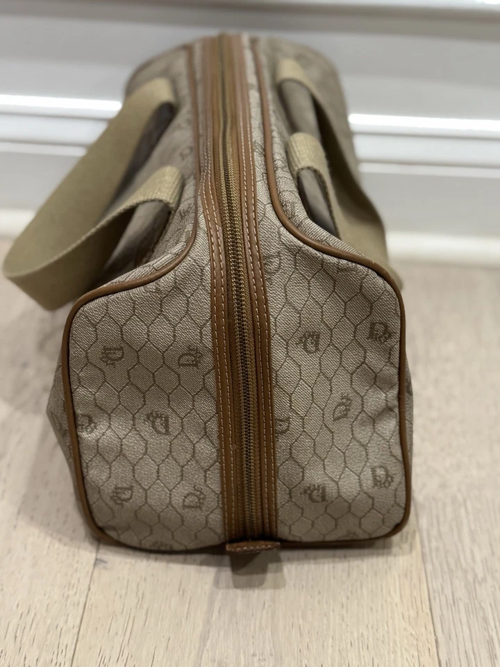 Pre Loved VINTAGE Dior Honeycomb Coated Canvas Leather Beige Logo Tote Bag COA - Image 4 of 4