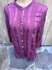 CITRON SANTA MONICA Mauve Ribbed Silk 3/4 Sleeve Button Shirt w/ side slits 1X