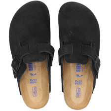 Birkenstock Boston Black Suede Leather Soft Footbed Clogs Unisex Shoes New/Box
