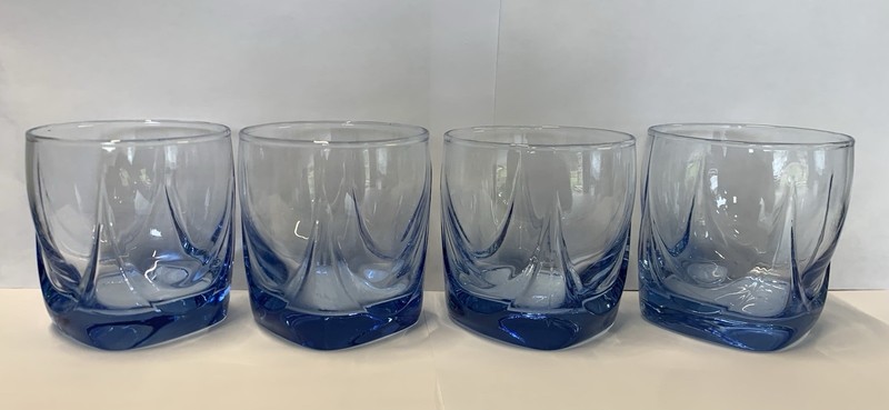 Set Of 4 New Libbey Imperial Blue-misty Blue Old Fashion Low Ball Rock Glasses