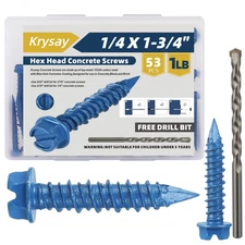 53Pcs 1/4 X 1-3/4 in Concrete Screws with Drill Bits,Masonry Screws for Concrete