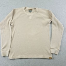 LL Bean Signature Sweatshirt Mens M Beige Waffle Knit Heavy Slim Fit Crew Cotton
