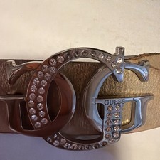 VTG Guess Triple G Bling Gold Silver Rubbed Leather Stud Belt See Pictures