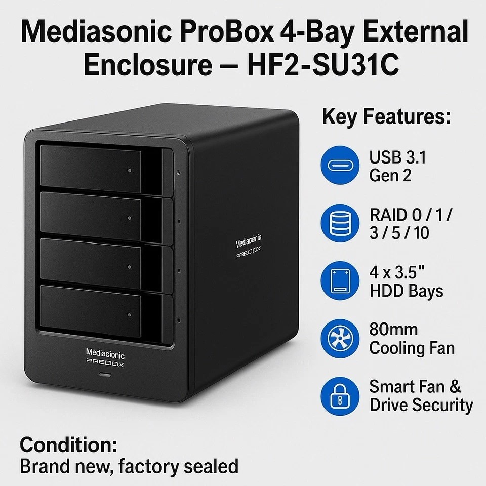 Mediasonic ProBox 4-Bay External Enclosure USB 3.1 Gen2 HDD RAID Case NEW SEALED - Image 4 of 4